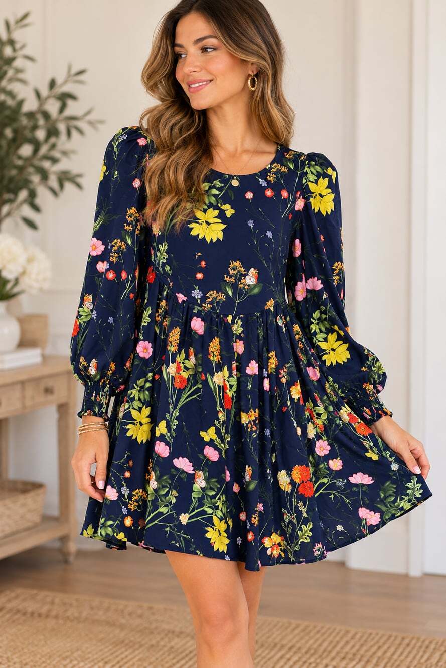 Pomander Place Size Small Navy Blue Floral Print Dress Size Small